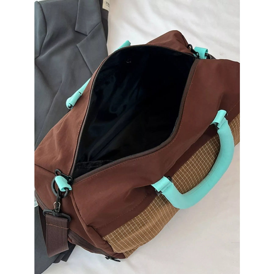 Plaid Oxford Sloth Travel Bag Brown / One Size Apparel and Accessories