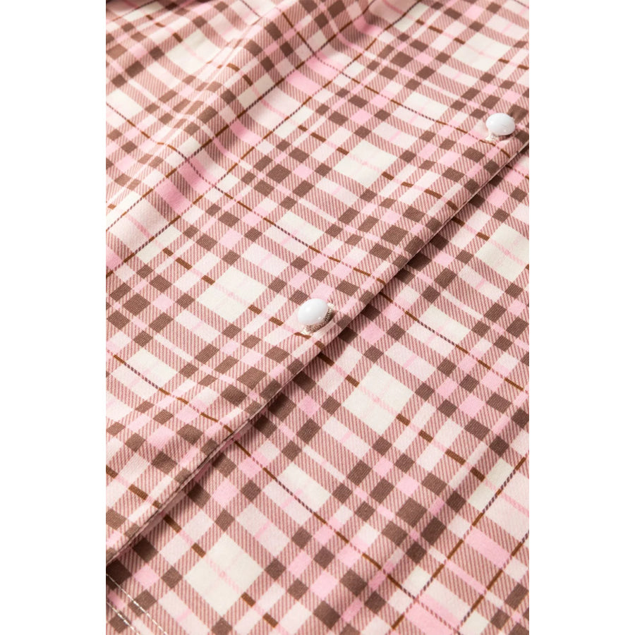 Plaid Patch Pockets Long Sleeve Lounge Set Apparel and Accessories