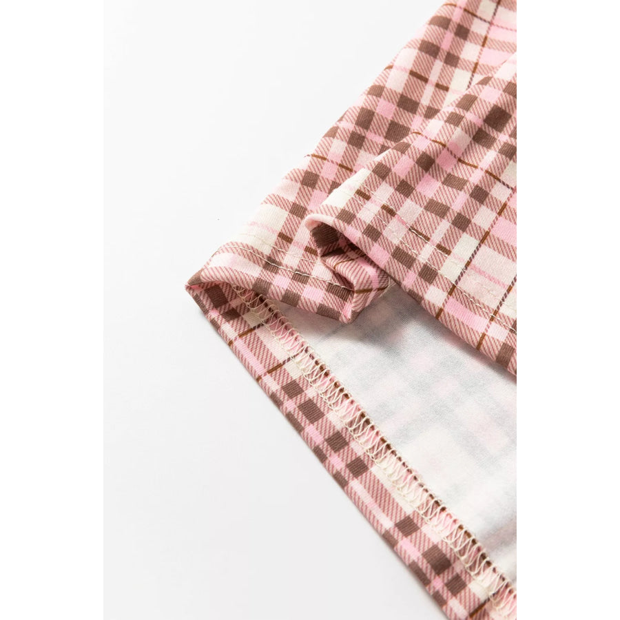 Plaid Patch Pockets Long Sleeve Lounge Set Apparel and Accessories