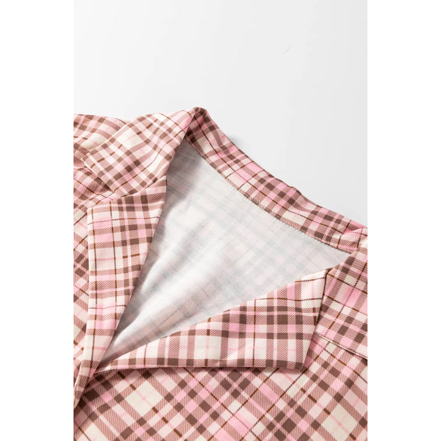Plaid Patch Pockets Long Sleeve Lounge Set Apparel and Accessories