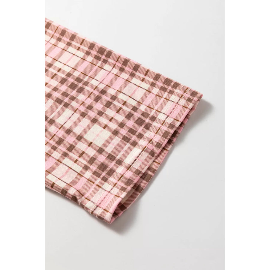 Plaid Patch Pockets Long Sleeve Lounge Set Apparel and Accessories