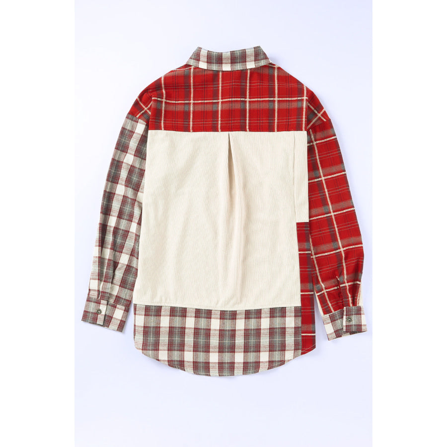 Plaid Patchwork Collared Neck Shacket Apparel and Accessories