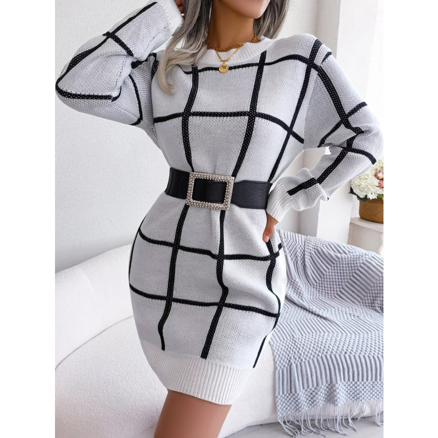 Plaid Pattern Long Sleeve Sweater Dress Apparel and Accessories