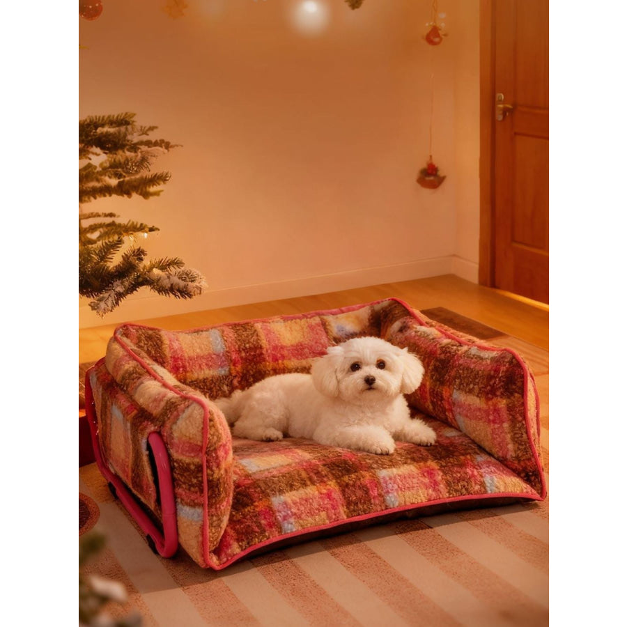 Plaid Pattern Plush Sofa Pet Bed Apparel and Accessories