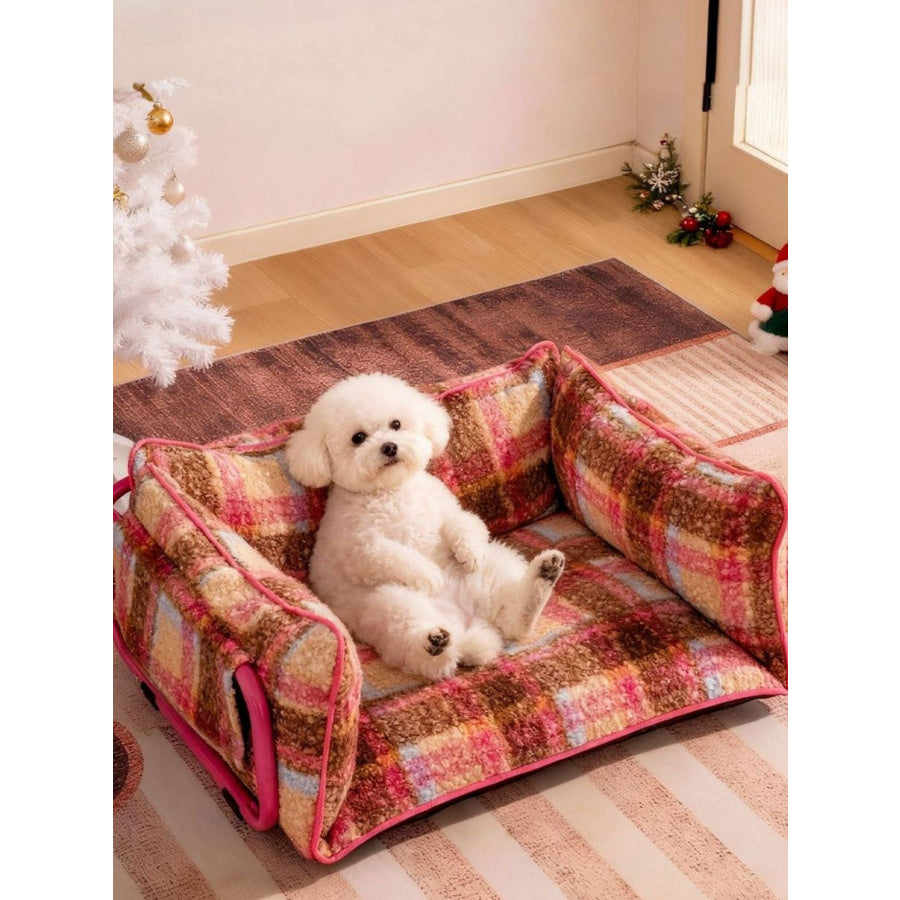 Plaid Pattern Plush Sofa Pet Bed Pet Sofa / S Apparel and Accessories