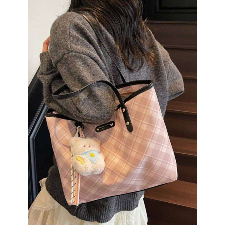 Plaid Pattern Shoulder Bag Blush Pink / One Size Apparel and Accessories