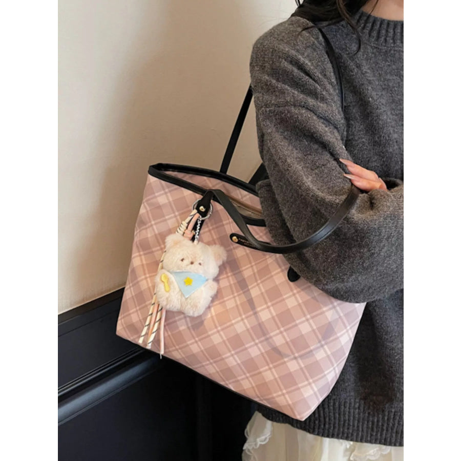 Plaid Pattern Shoulder Bag Blush Pink / One Size Apparel and Accessories