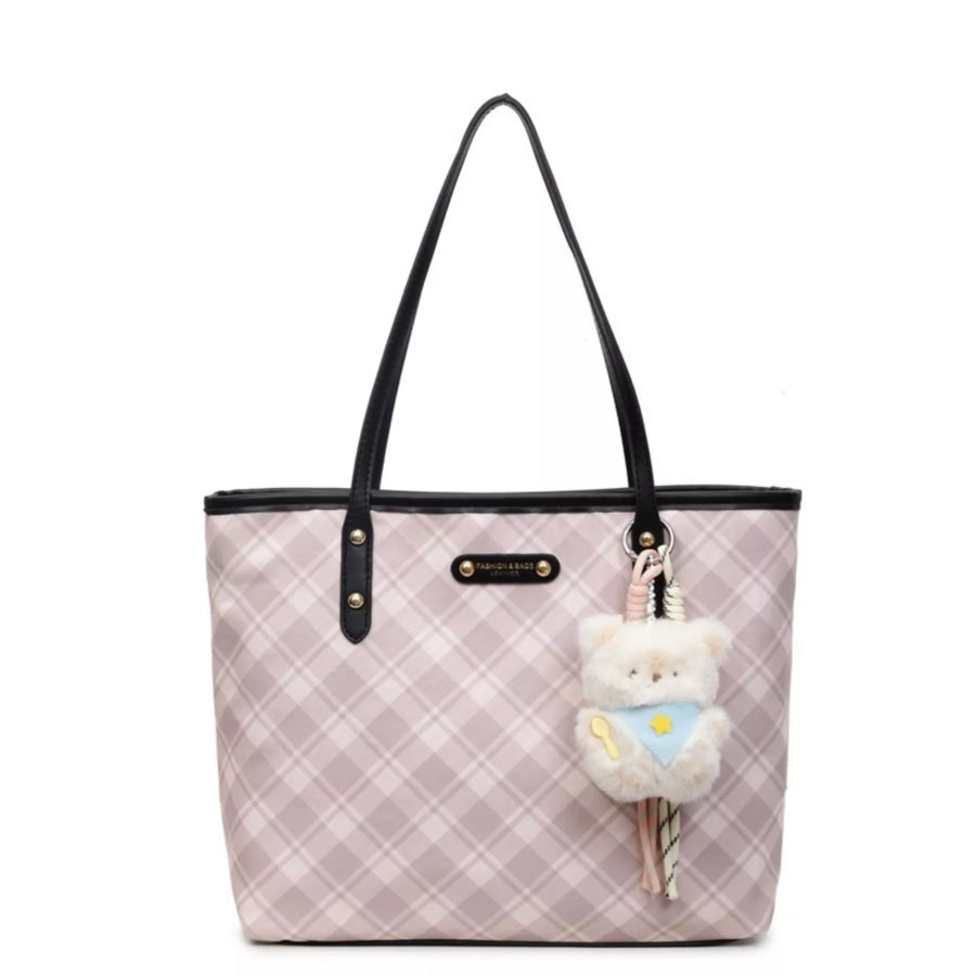 Plaid Pattern Shoulder Bag Blush Pink / One Size Apparel and Accessories