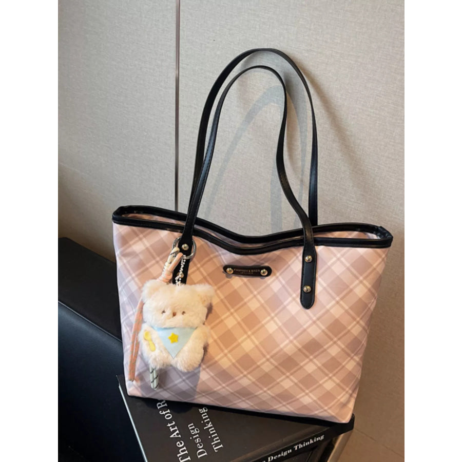 Plaid Pattern Shoulder Bag Blush Pink / One Size Apparel and Accessories