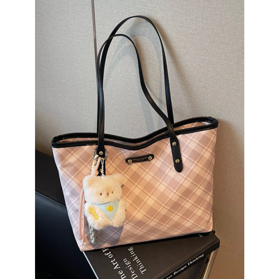 Plaid Pattern Shoulder Bag Blush Pink / One Size Apparel and Accessories