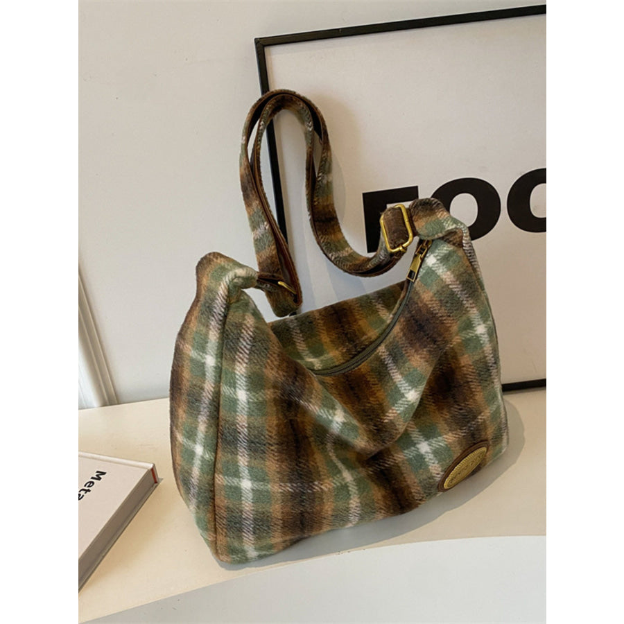 Plaid Pattern Shoulder Crossbody Bag Green / One Size Apparel and Accessories