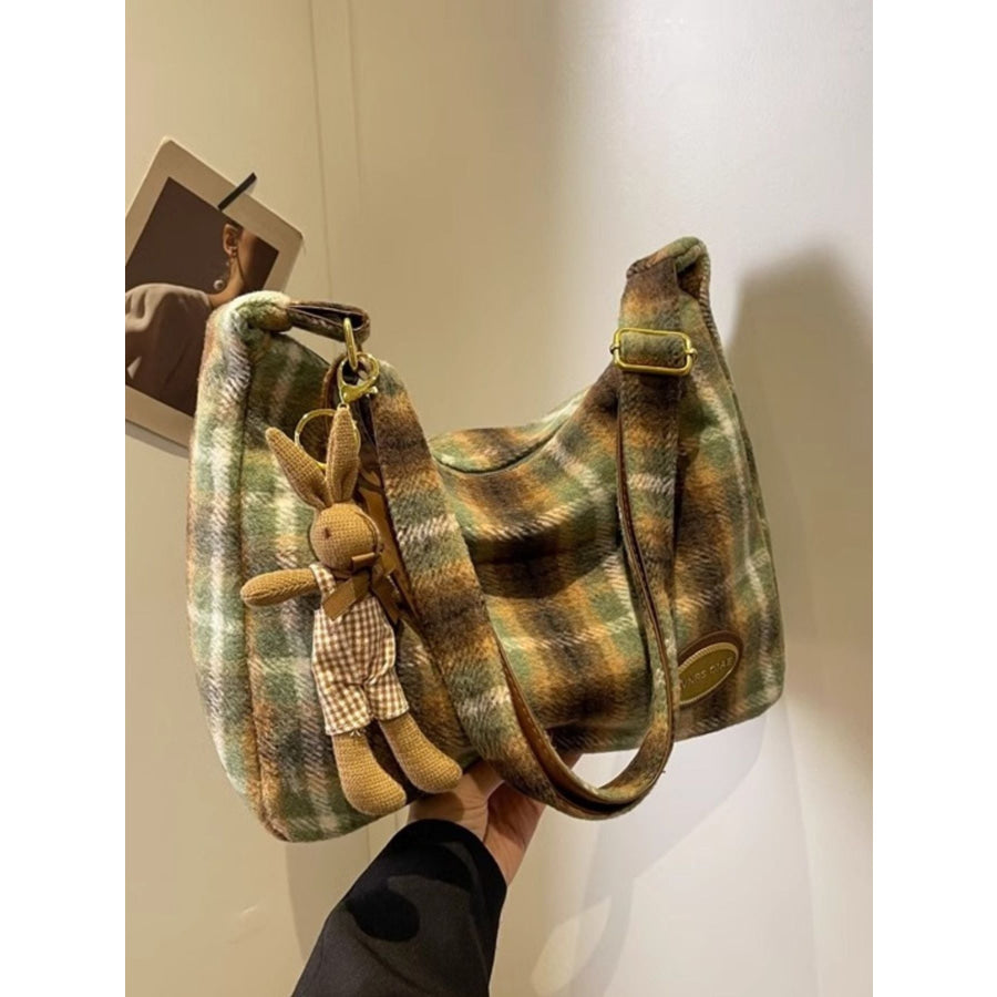Plaid Pattern Shoulder Crossbody Bag Green / One Size Apparel and Accessories