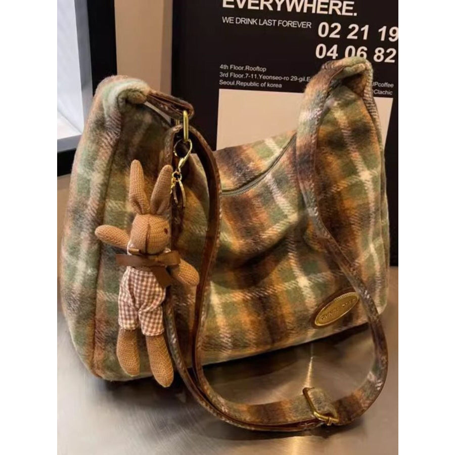 Plaid Pattern Shoulder Crossbody Bag Green / One Size Apparel and Accessories