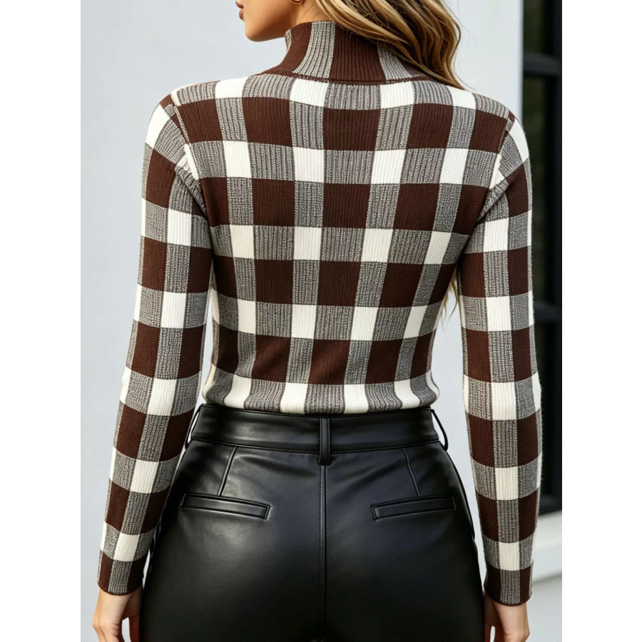 Plaid Pattern Slim Fit Knit Top Apparel and Accessories