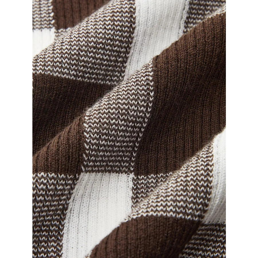 Plaid Pattern Slim Fit Knit Top Apparel and Accessories