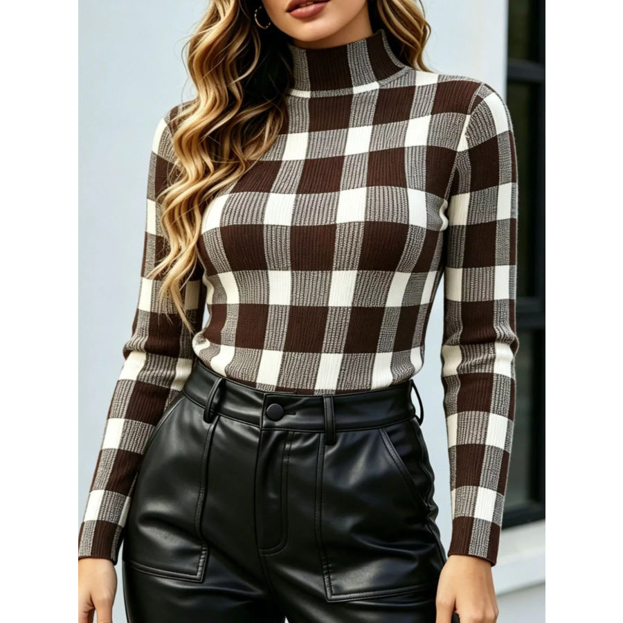 Plaid Pattern Slim Fit Knit Top Apparel and Accessories
