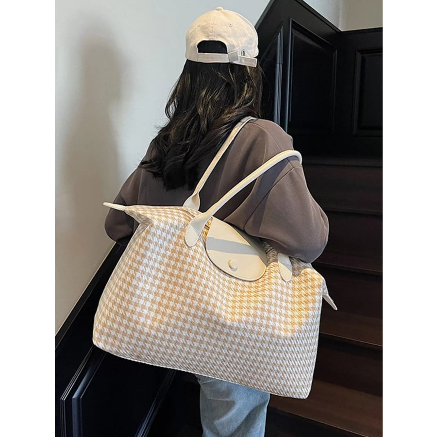Plaid Pattern Travel Bag Beige / One Size Apparel and Accessories
