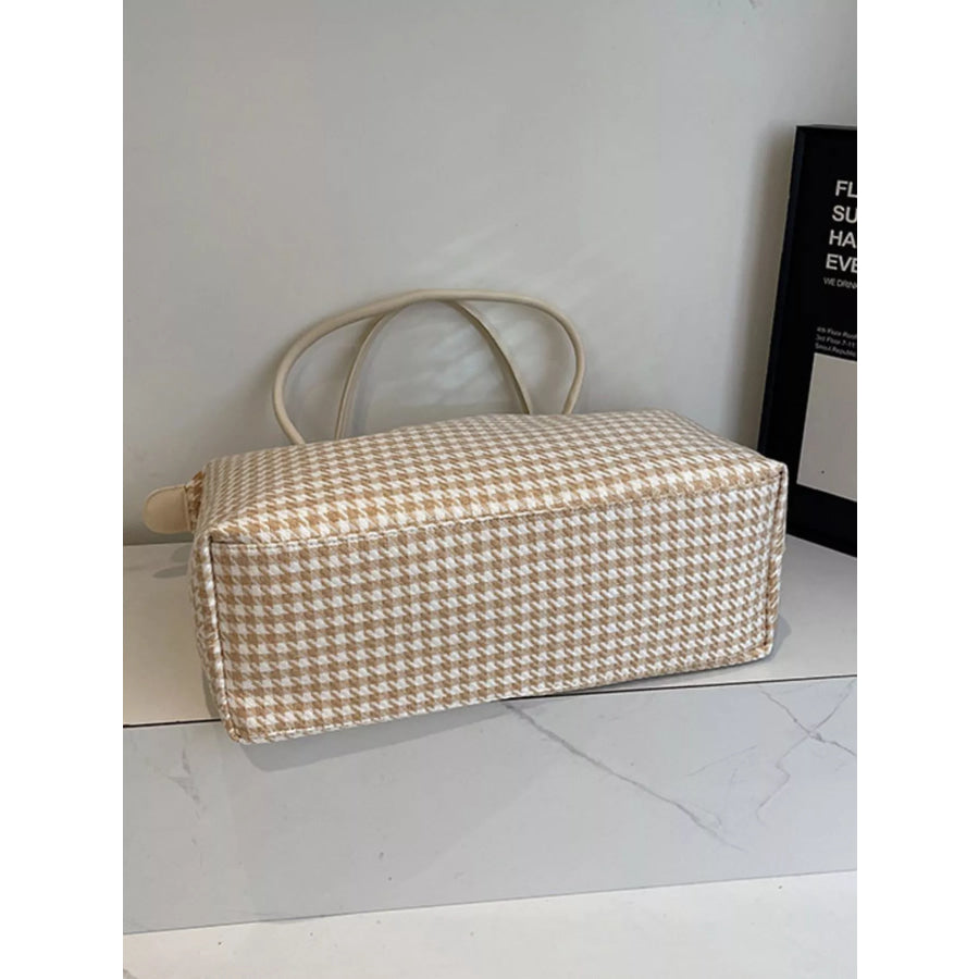 Plaid Pattern Travel Bag Beige / One Size Apparel and Accessories