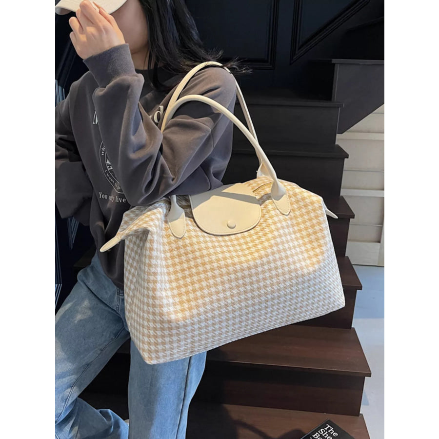 Plaid Pattern Travel Bag Beige / One Size Apparel and Accessories