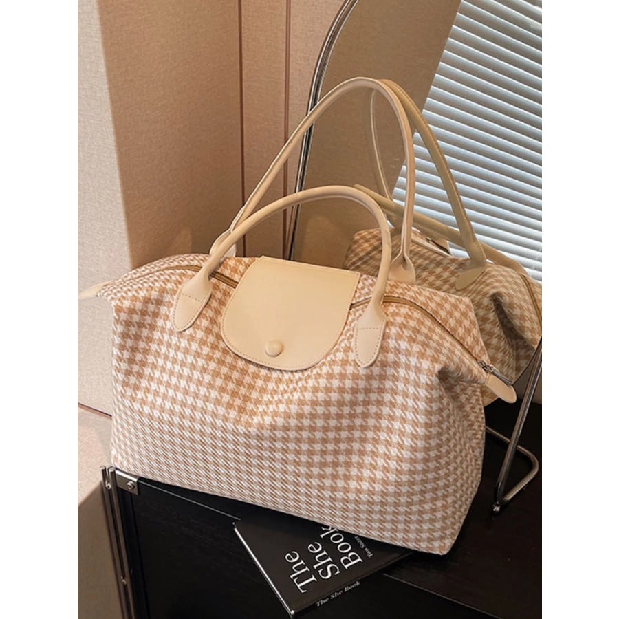 Plaid Pattern Travel Bag Beige / One Size Apparel and Accessories