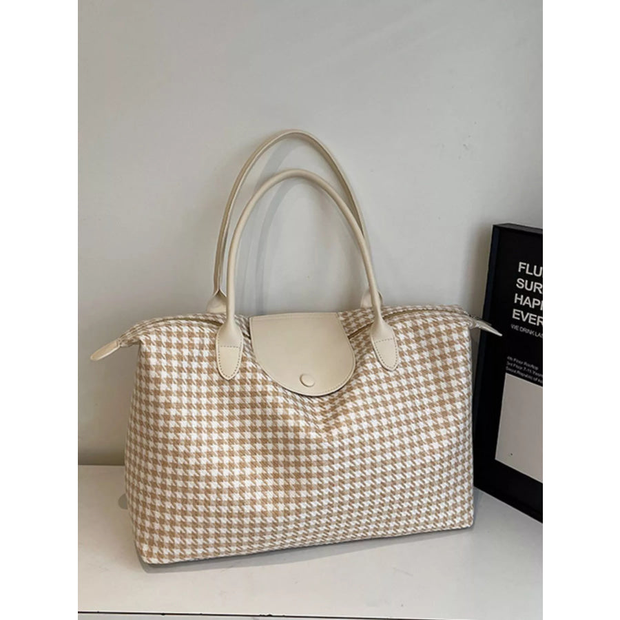Plaid Pattern Travel Bag Beige / One Size Apparel and Accessories