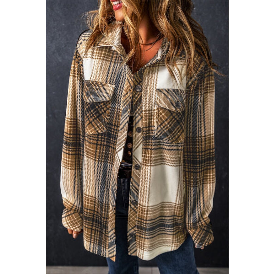 Plaid Pocketed Dropped Shoulder Coat Chestnut / S Clothing