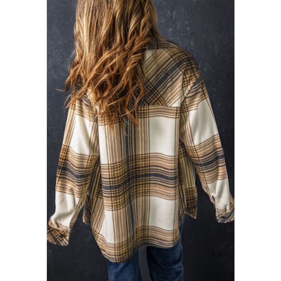 Plaid Pocketed Dropped Shoulder Coat Clothing