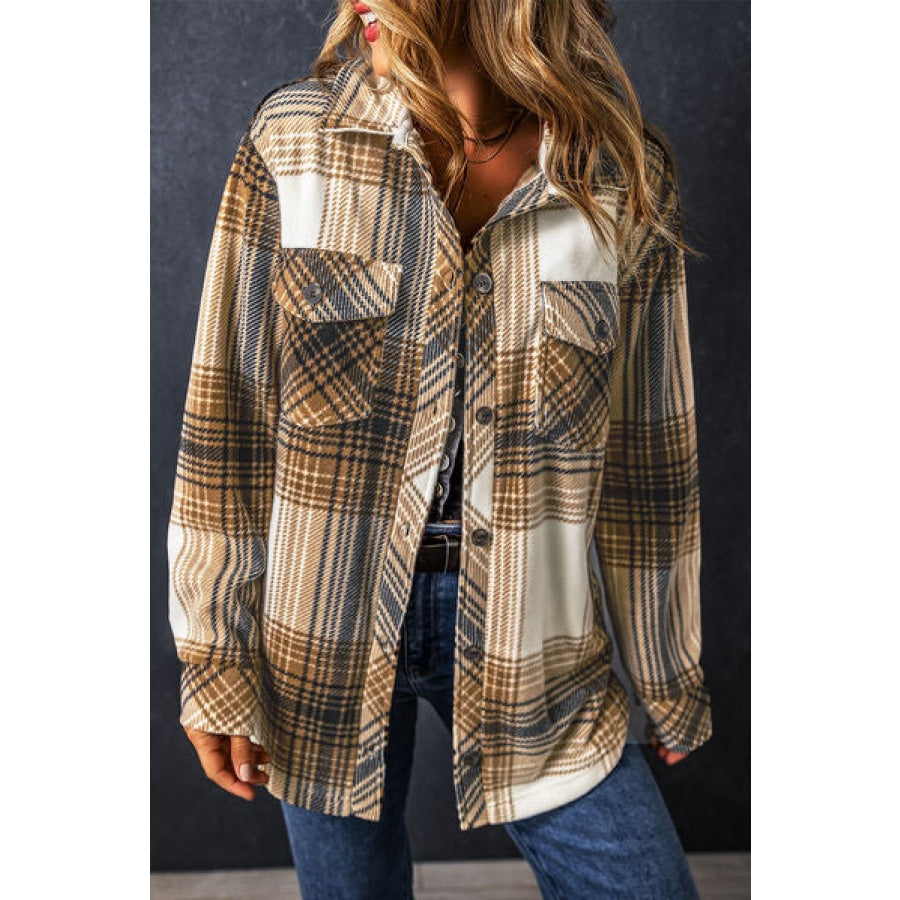 Plaid Pocketed Dropped Shoulder Coat Clothing