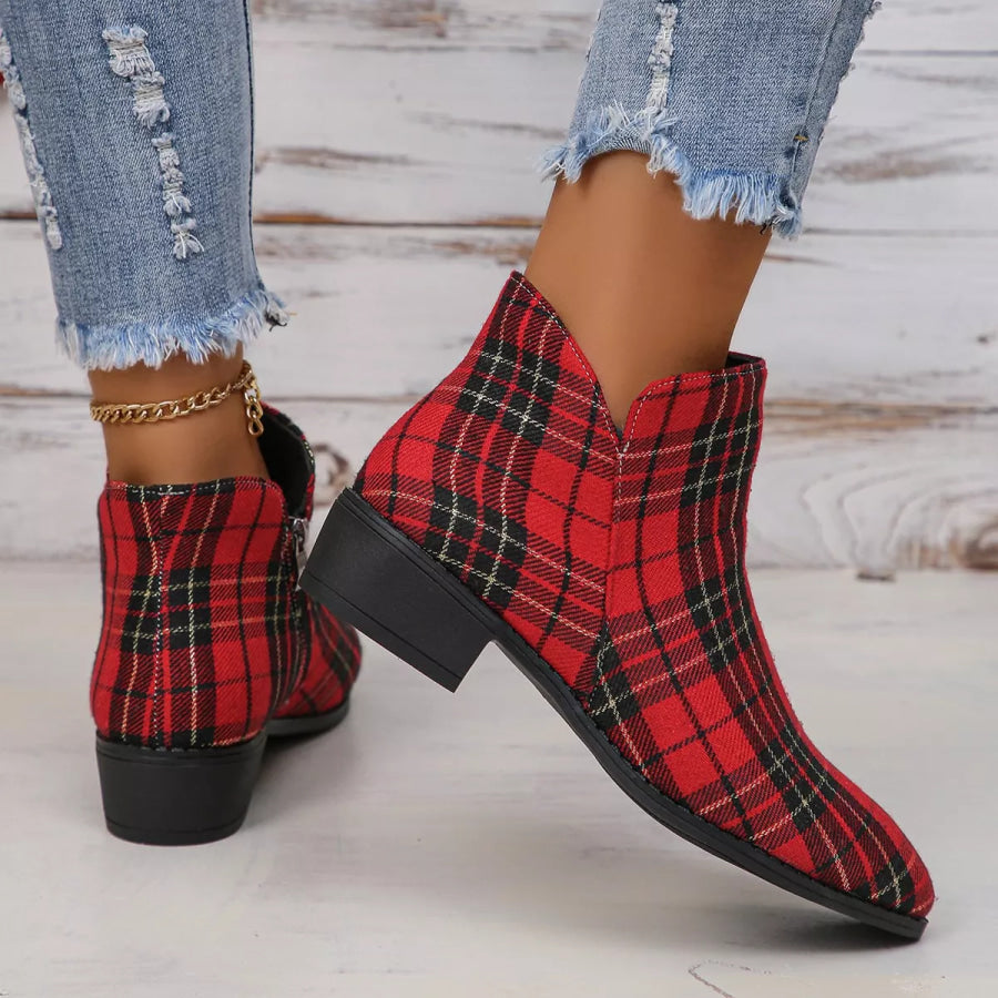 Plaid Point Toe Ankle Boots Apparel and Accessories
