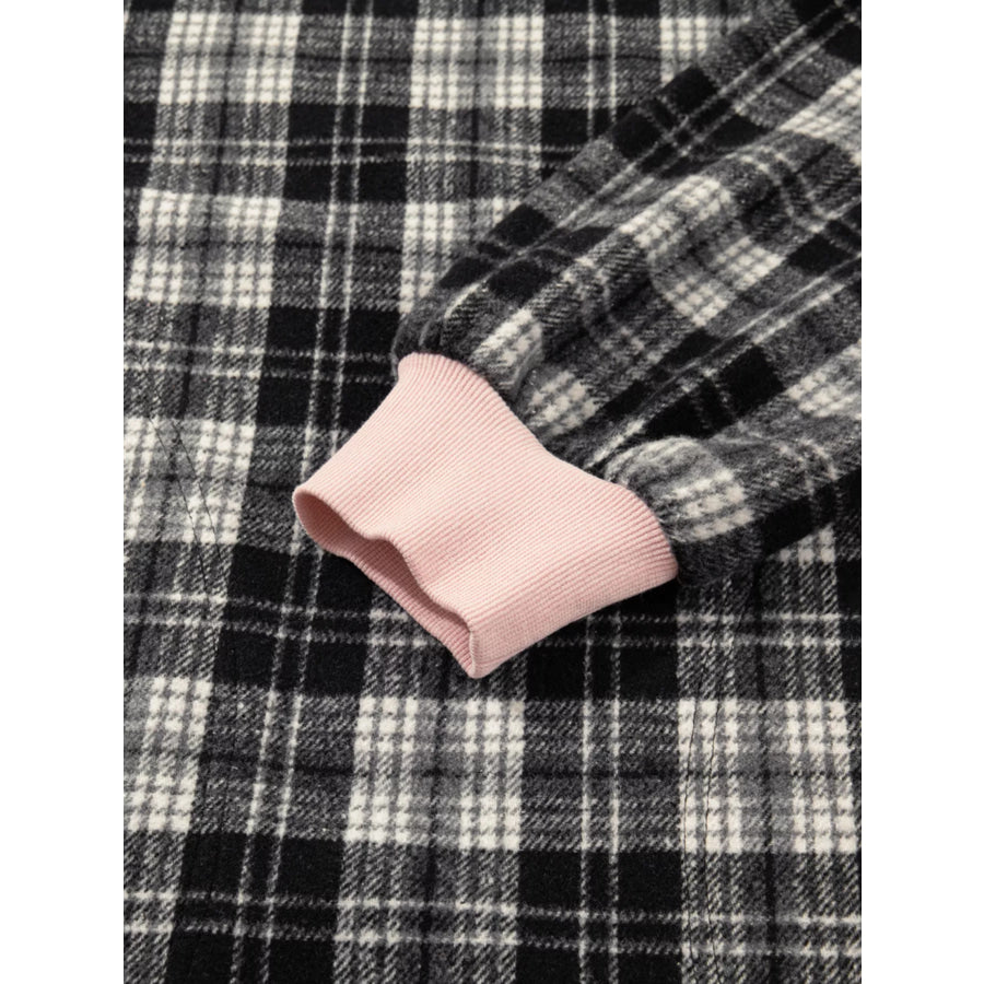 Plaid Polo Collar Zip up Contrast Trim Shift Long Sleeve Mini Dress Apparel and Accessories