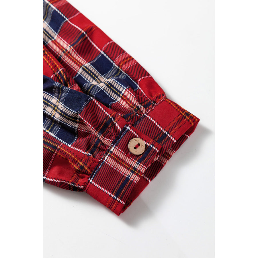 Plaid Print Frilly Collar Long Sleeve Shift Mini Dress Apparel and Accessories