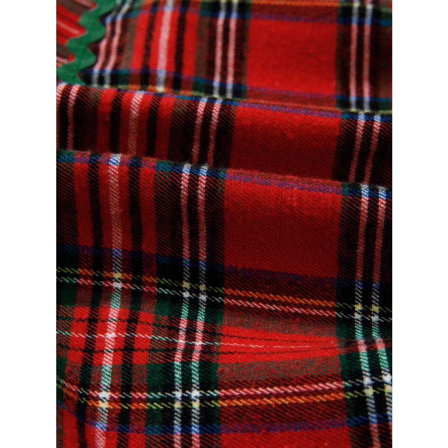 Plaid Print Ricrac Tiered Bubble Sleeve Mini Dress Apparel and Accessories