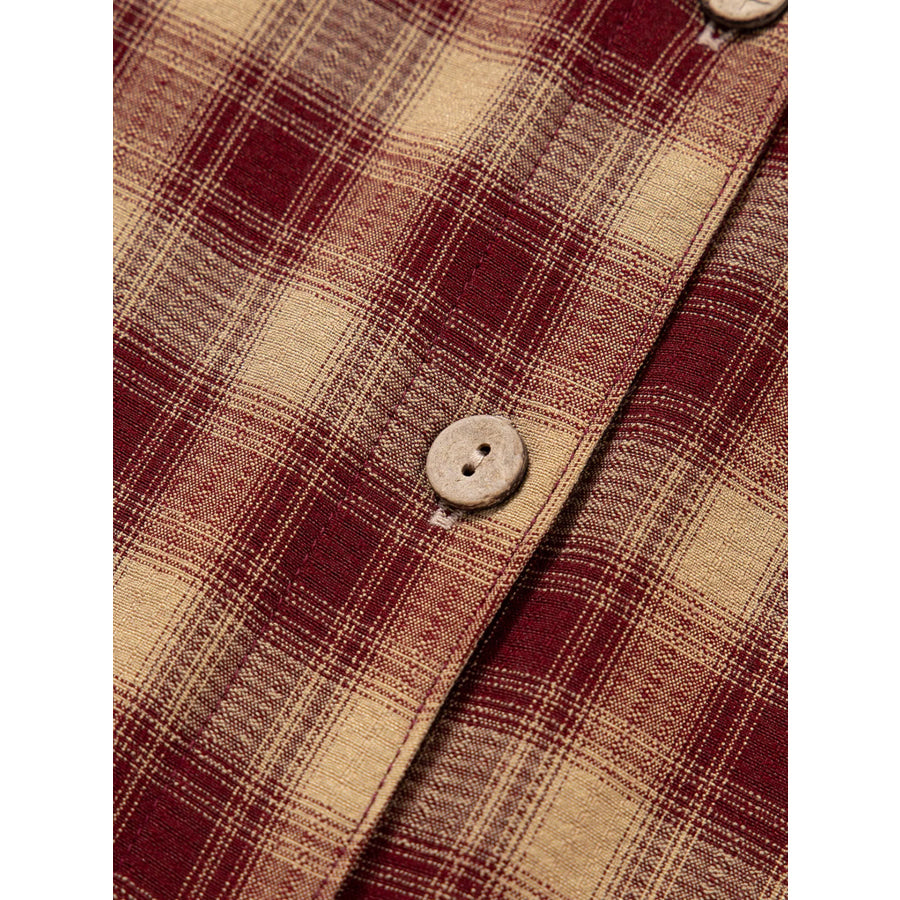 Plaid Print Ruffled Long Sleeve Patchwork Hem Mini Shirt Dress Apparel and Accessories