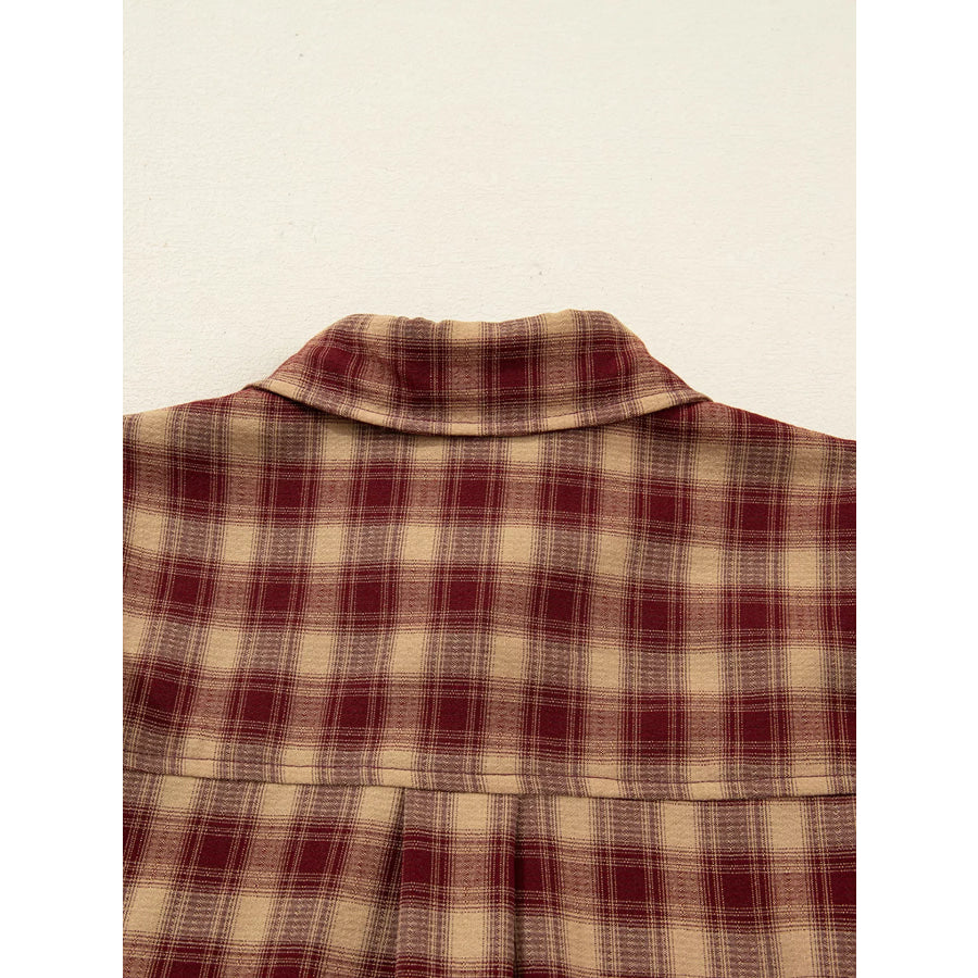 Plaid Print Ruffled Long Sleeve Patchwork Hem Mini Shirt Dress Apparel and Accessories