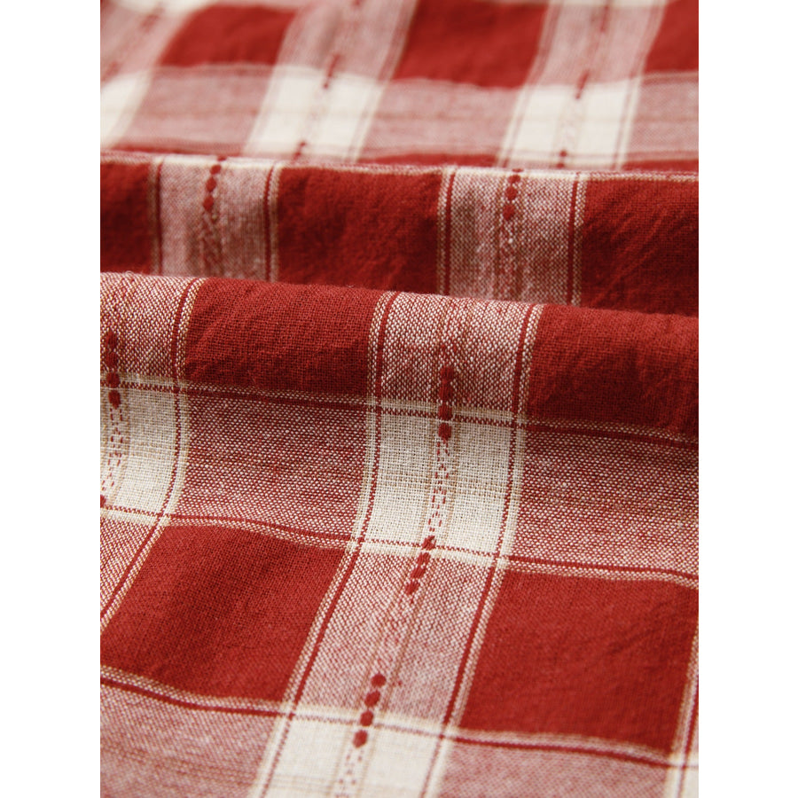 Plaid Print Smocked Puff Sleeve Mini Dress Apparel and Accessories