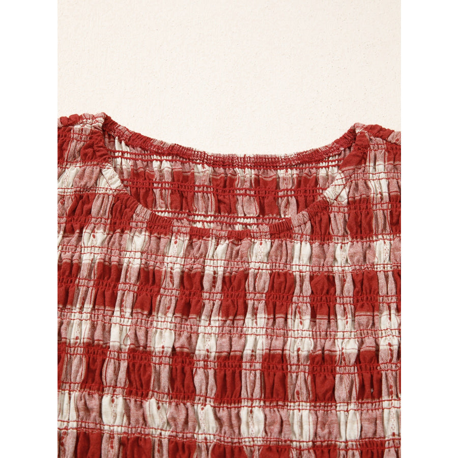Plaid Print Smocked Puff Sleeve Mini Dress Apparel and Accessories