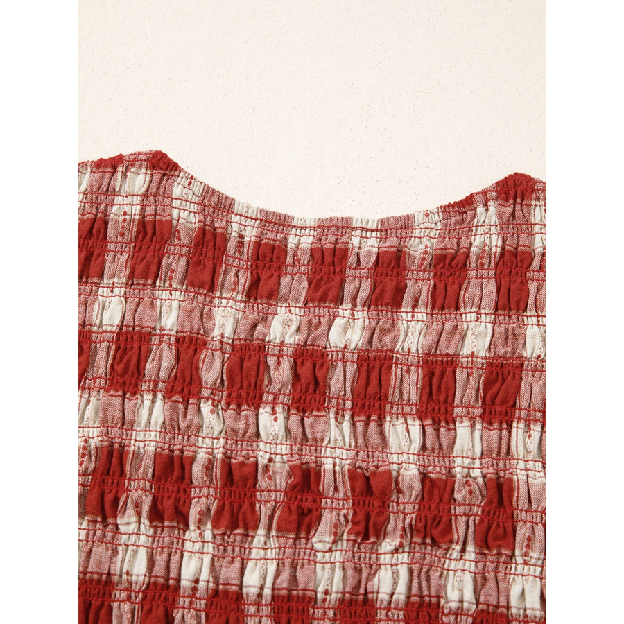 Plaid Print Smocked Puff Sleeve Mini Dress Apparel and Accessories