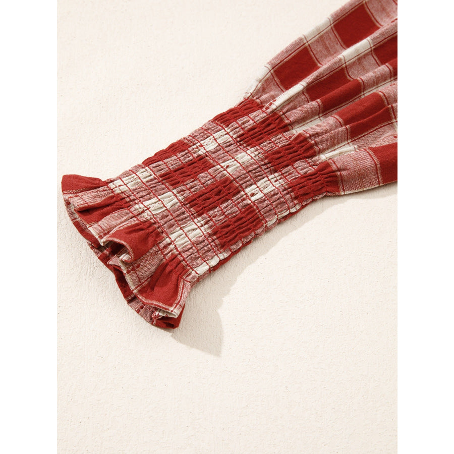 Plaid Print Smocked Puff Sleeve Mini Dress Apparel and Accessories