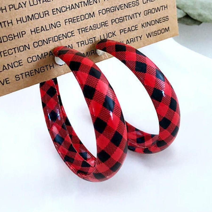 Plaid PU Leather Hoop Earrings Apparel and Accessories