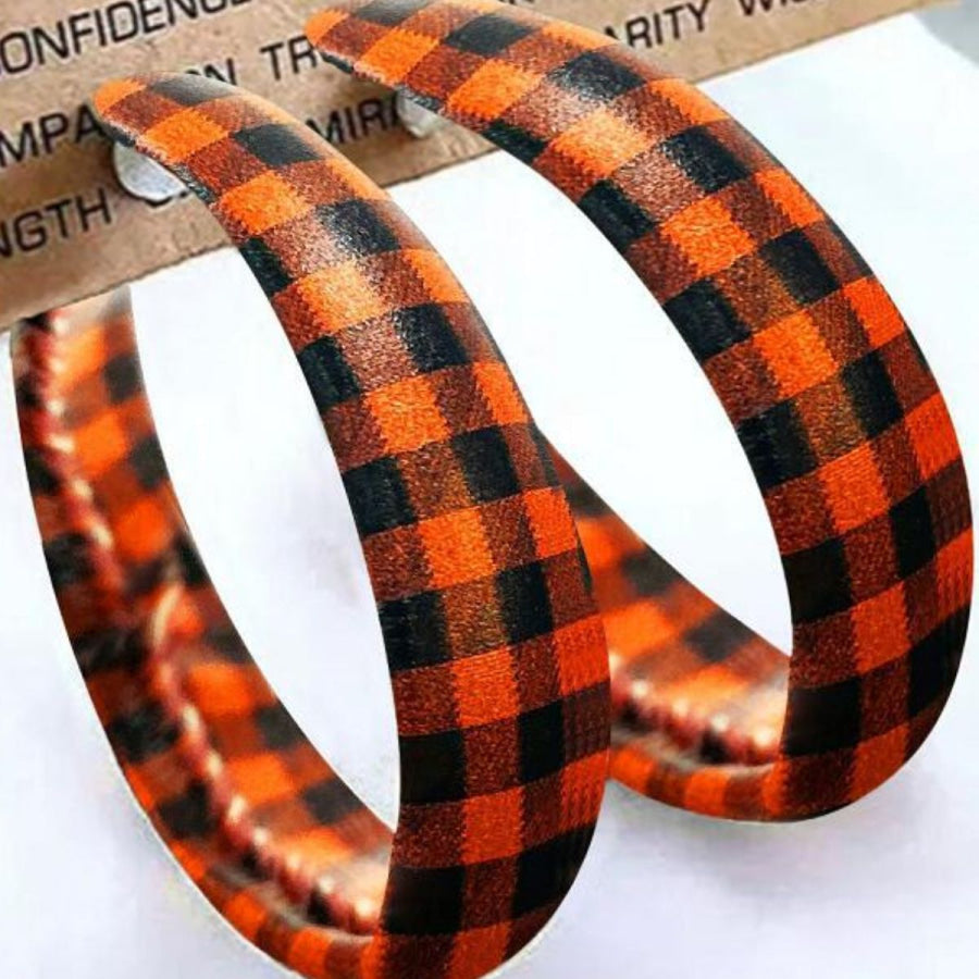 Plaid PU Leather Hoop Earrings Apparel and Accessories