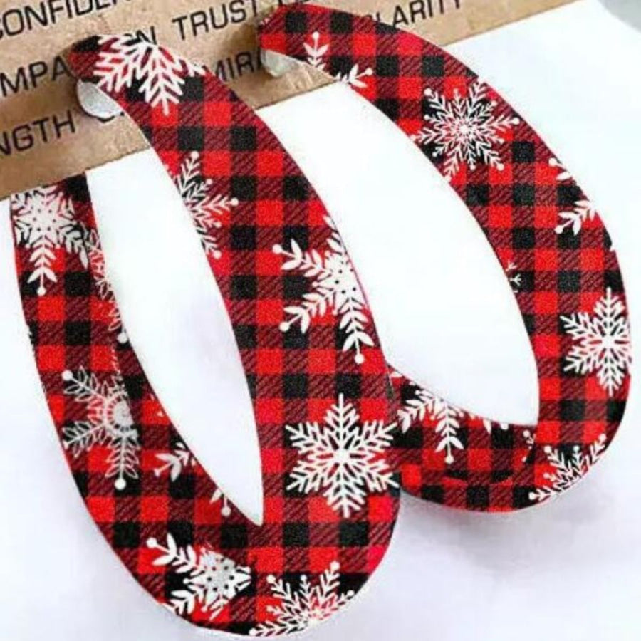 Plaid PU Leather Hoop Earrings Snowflake / One Size Apparel and Accessories