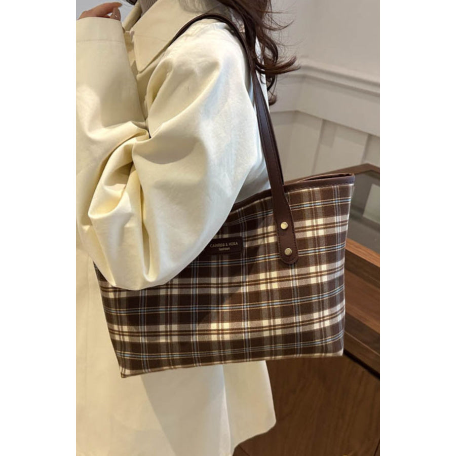 Plaid PU Leather Tote Bag Apparel and Accessories