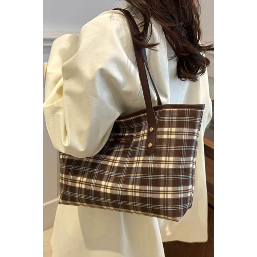 Plaid PU Leather Tote Bag Apparel and Accessories