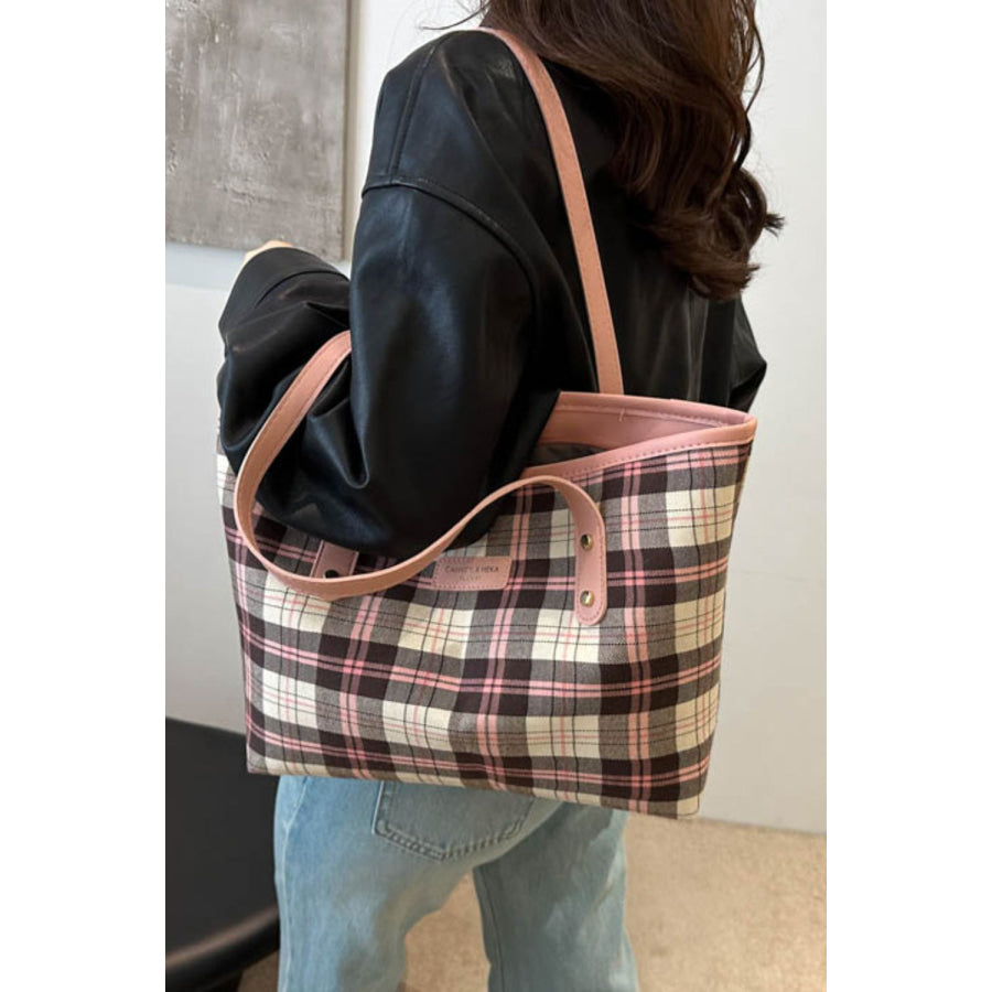 Plaid PU Leather Tote Bag Apparel and Accessories