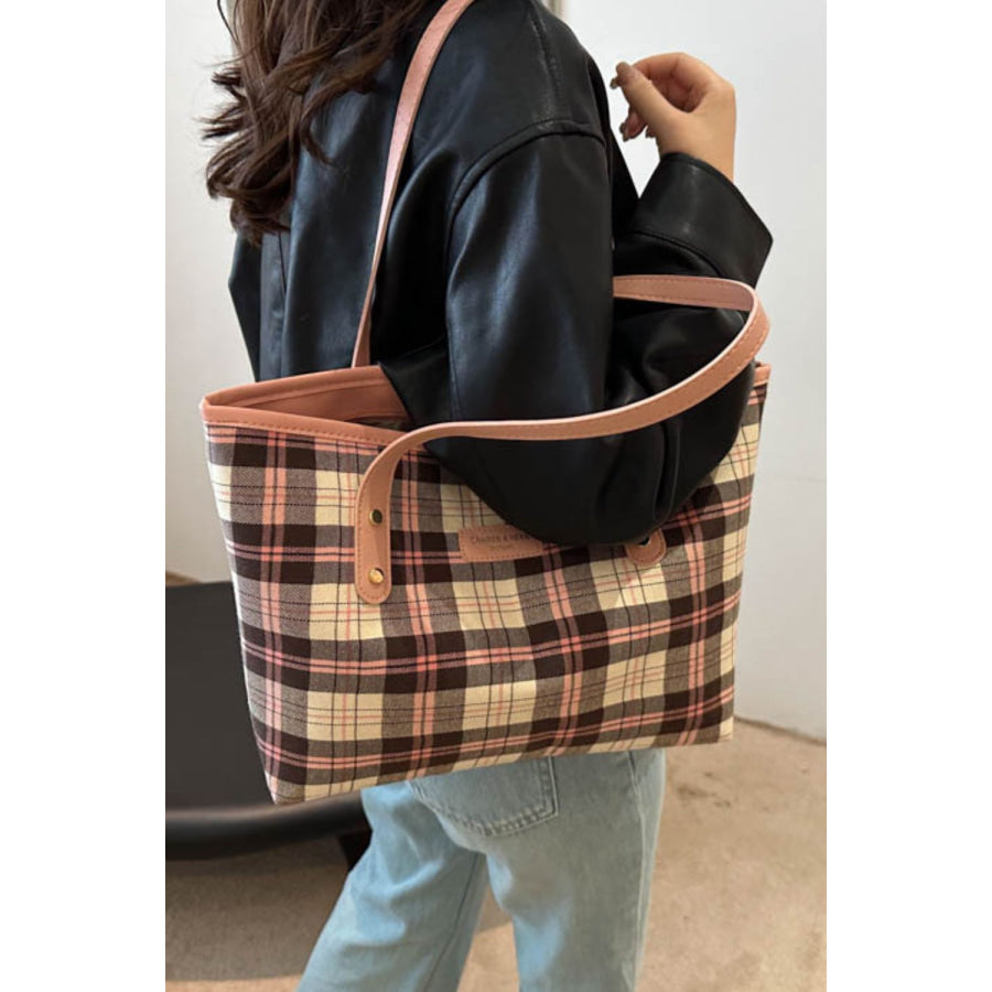 Plaid PU Leather Tote Bag Apparel and Accessories