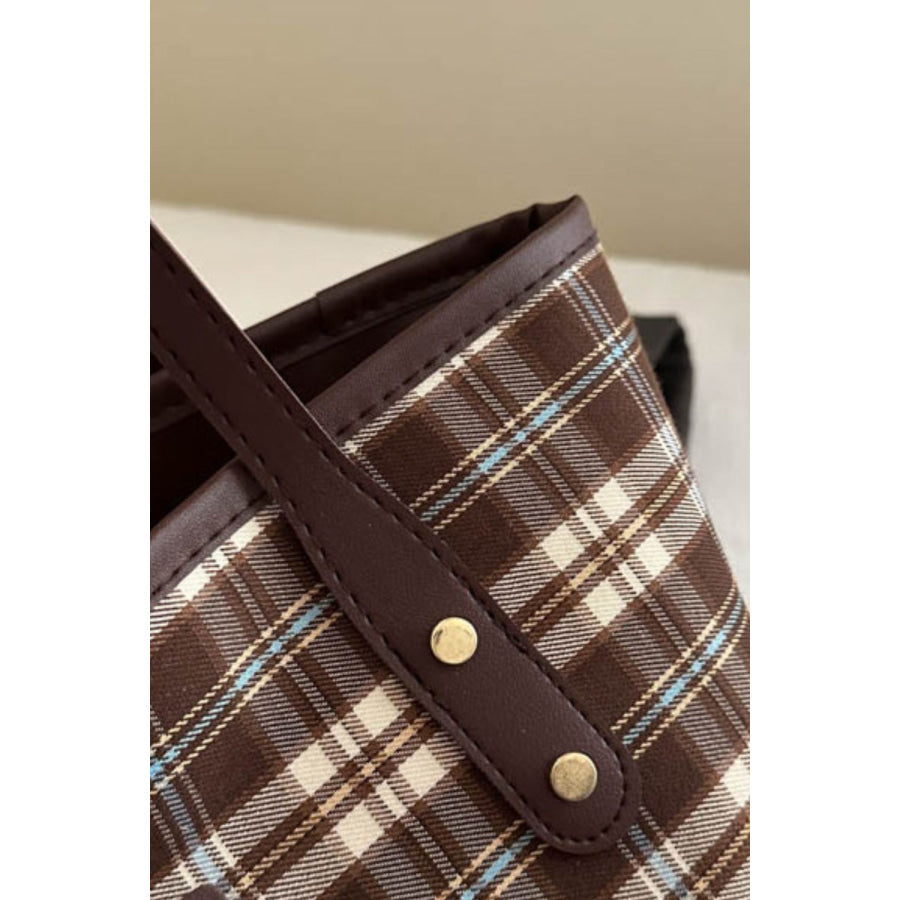 Plaid PU Leather Tote Bag Apparel and Accessories