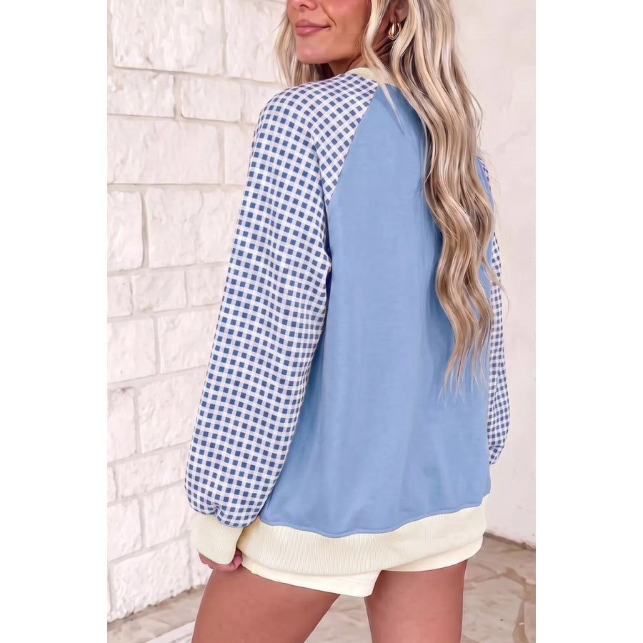 Plaid Raglan Sleeve Round Neck Sweatshirt Apparel and Accessories