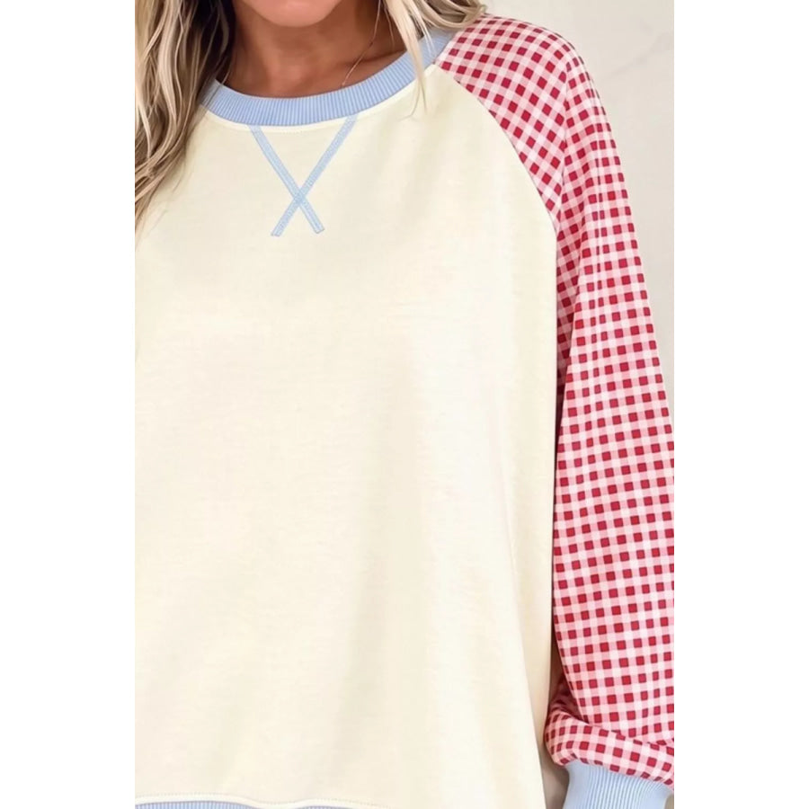 Plaid Raglan Sleeve Sweatshirt Apparel and Accessories