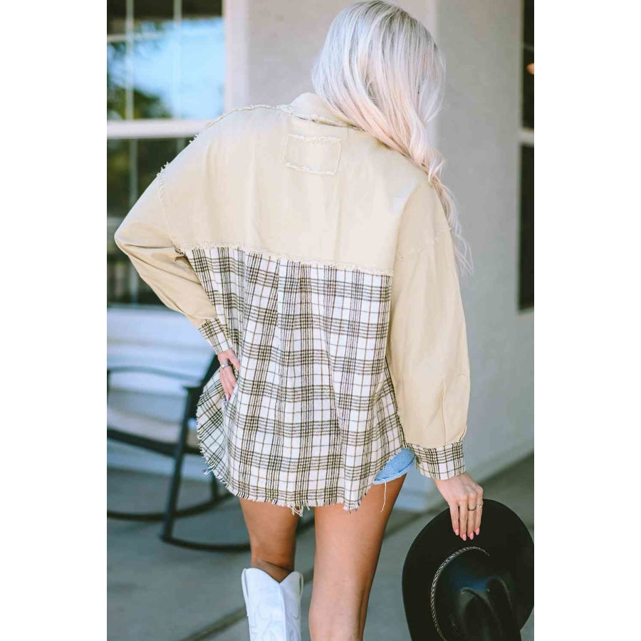 Plaid Raw Hem Button Down Jacket