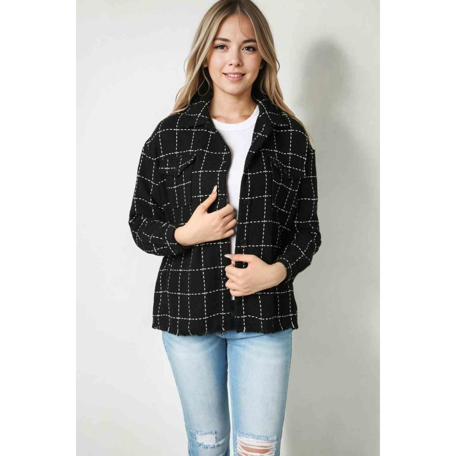 Plaid Raw Hem Jacket with Pockets